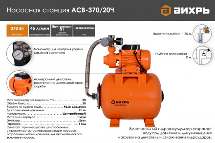 Автоматическая станция водоснабжения Вихрь АСВ 370/20Ч 68/1/10