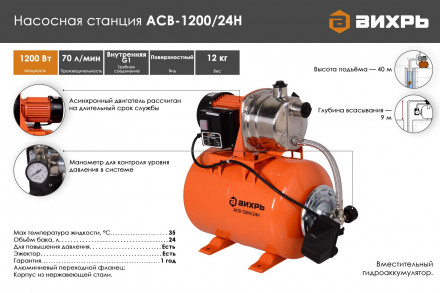 Автоматическая станция водоснабжения Вихрь ACB 1200/24Н 68/1/6