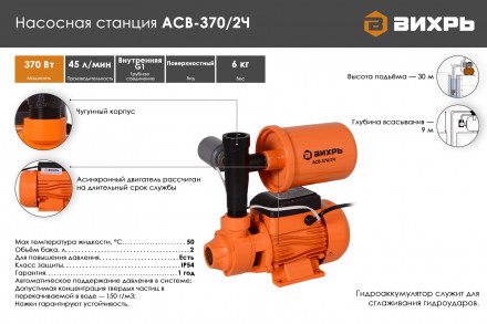 Автоматическая станция водоснабжения Вихрь АСВ-370/2Ч 68/1/8