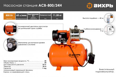 Автоматическая станция водоснабжения Вихрь ACB 800/24Н 68/1/7