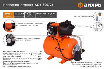 Автоматическая станция водоснабжения Вихрь ACB 800/24 68/1/1