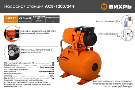 Автоматическая станция водоснабжения Вихрь ACB 1200/24Ч 68/1/9