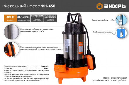 Насос фекальный Вихрь ФН-450 68/5/2