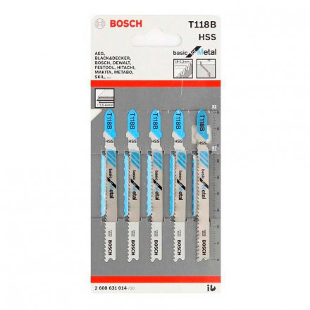 Набор пилок для лобзика Bosch T118B 5 шт. 2608631014