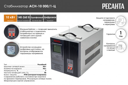 Стабилизатор напряжения Ресанта АСН-10000/1-Ц 63/6/8