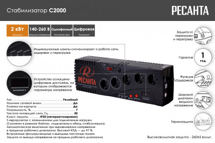 Стабилизатор напряжения Ресанта С2000 63/6/34